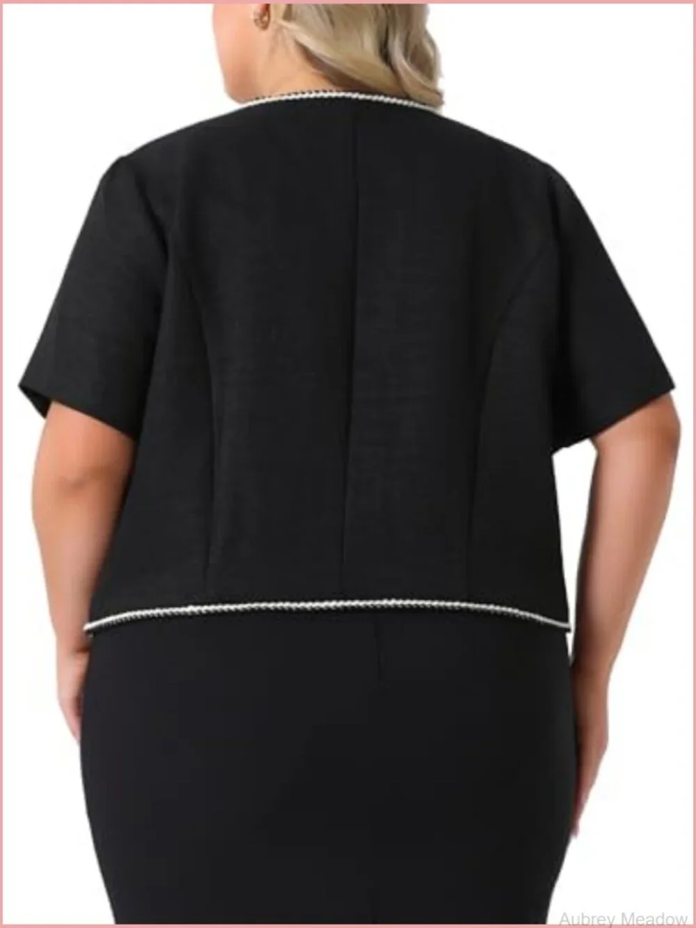 Plus Size Tweed Blazer Work Business Jacket Collarless Short Sleeve